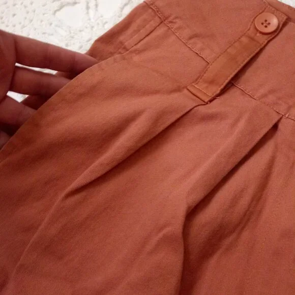 Tiny Wide Leg Pants Orange Pleat Front Ankle Crop Cuffed Hem High Rise S Women - Picture 3 of 10